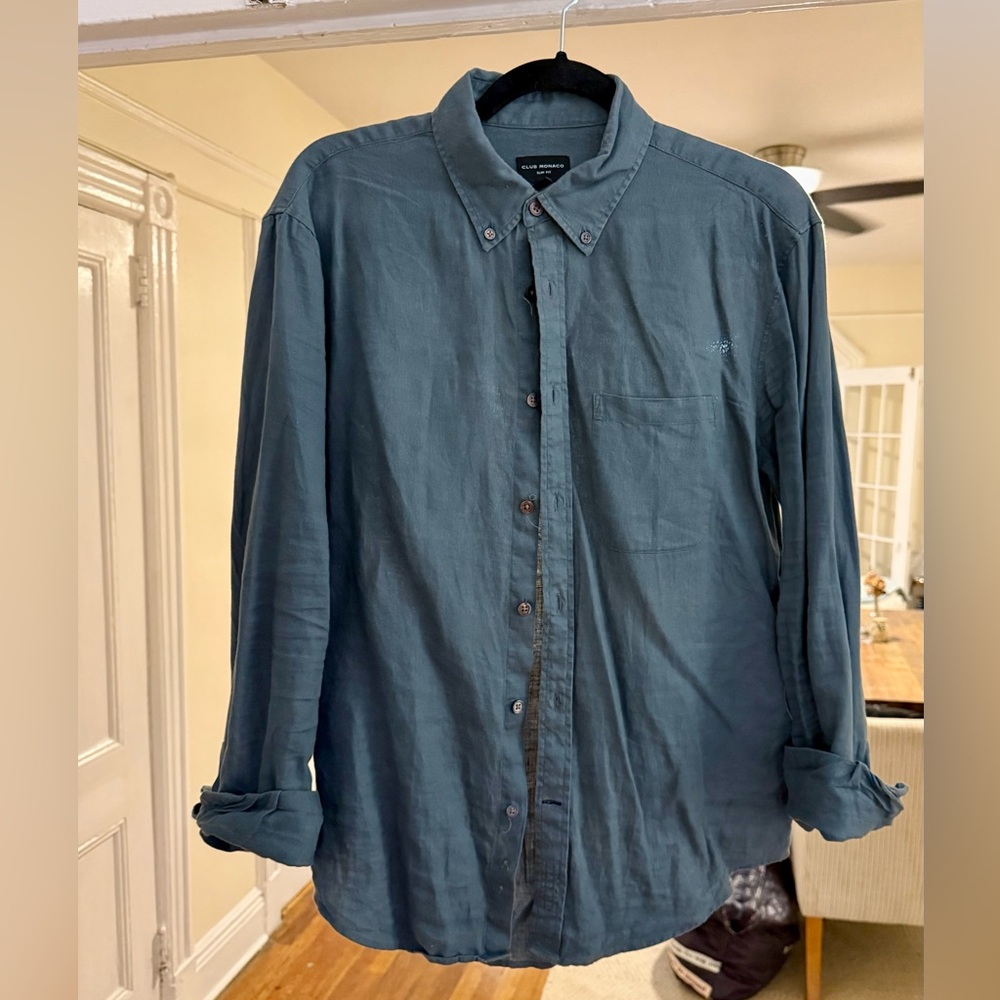 Club Monaco linen long sleeve button down shirt (small)